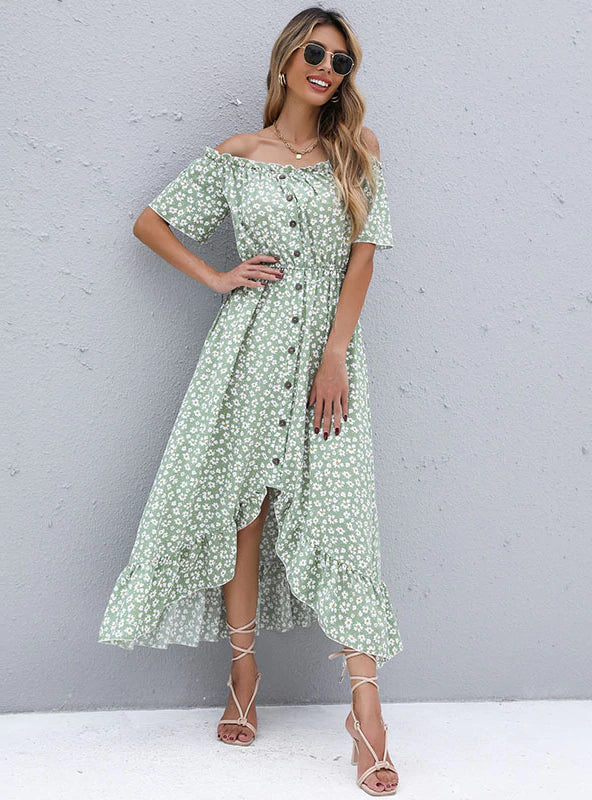 Short-Sleeve Printed Dress with Irregular Pattern 2