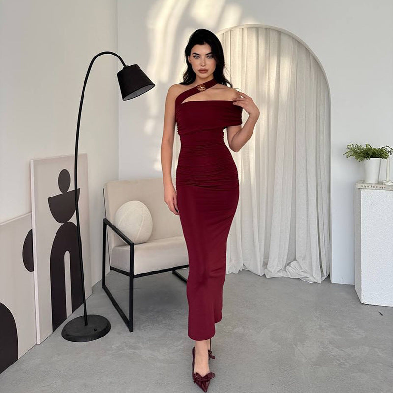 One-Shoulder Ruched Bodycon Column Midi Dress 2