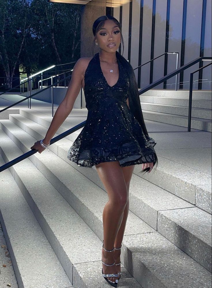 Black Short Prom Dress Sparkly Birthday Party Dress Homecoming Dress - Fashionpara