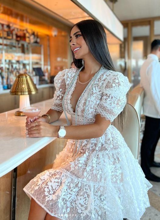 White Lace Birthday Outfit Short Evening Dress Cocktail Dresses Short Party Dress - Fashionpara
