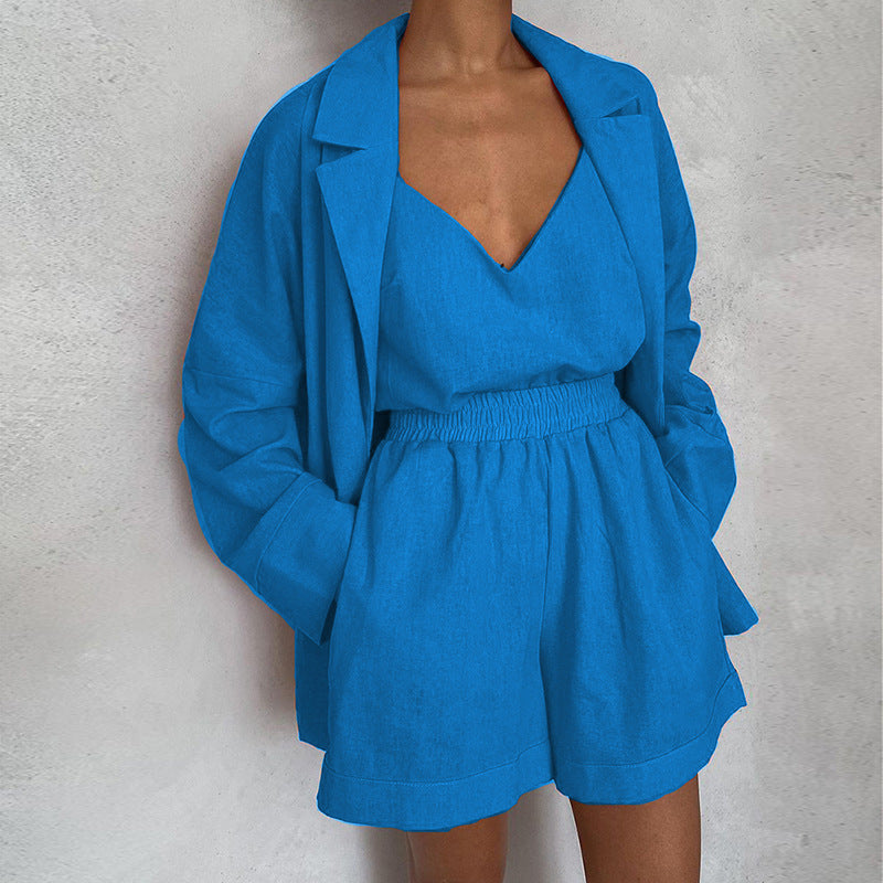 Casual V-neck Lace-up Three-pieces Suit - Fashionpara