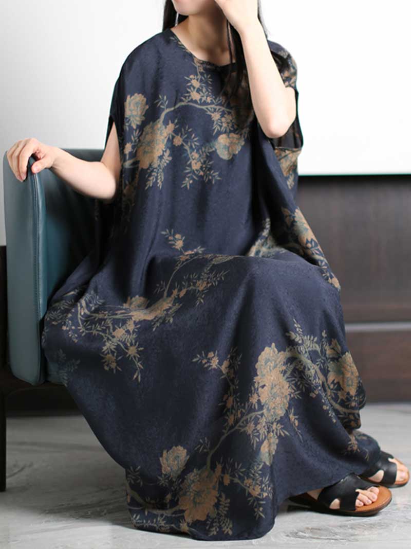 Floral Print Round Neck Sleeveless Kaftan Maxi Dress 3