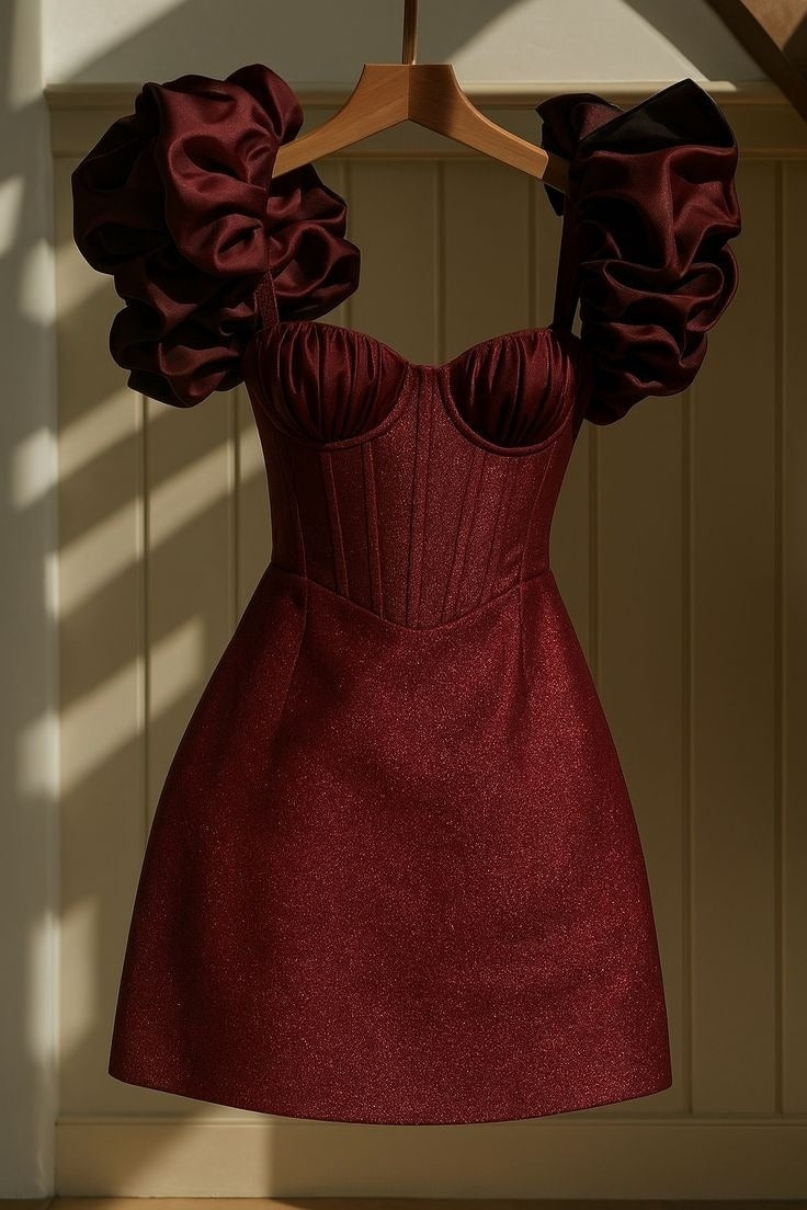 burgundy Glitter elegant cute homecoming dress short party dress - Fashionpara