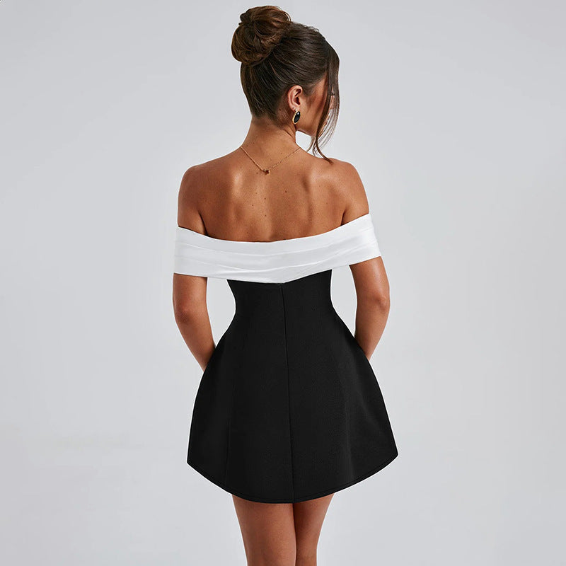 Off-Shoulder Fitted-Waist Flared A-Line Mini Dress 2
