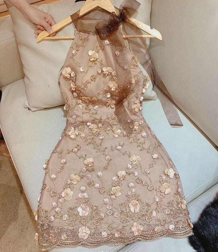 3D Flowers Short Prom Dress Birthday Party Dress Homecoming Dress - Fashionpara