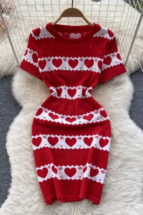 Romantic Heart Knitted Short Dress Party Vestidos