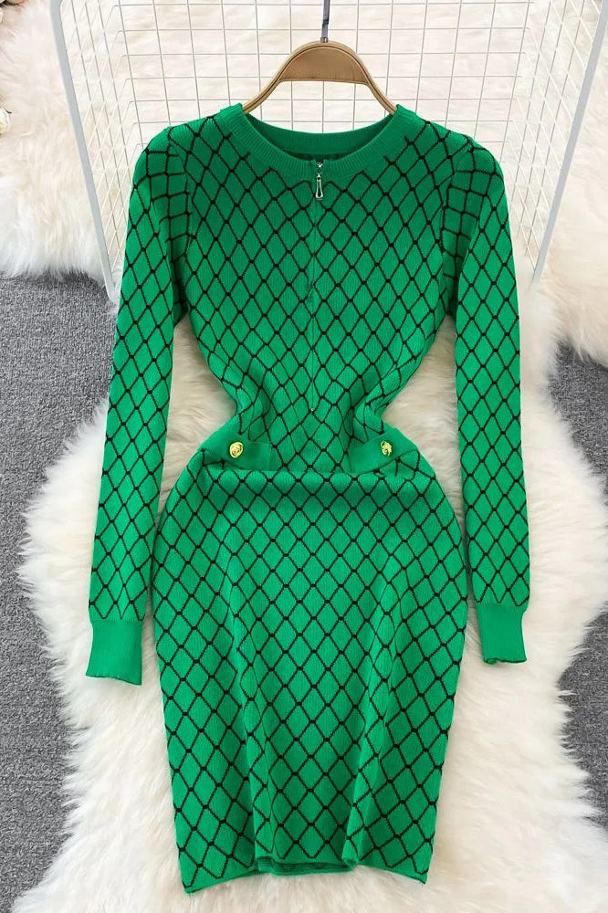 Orro Shop Elegant Geometric Knit Sweater Dress for Women