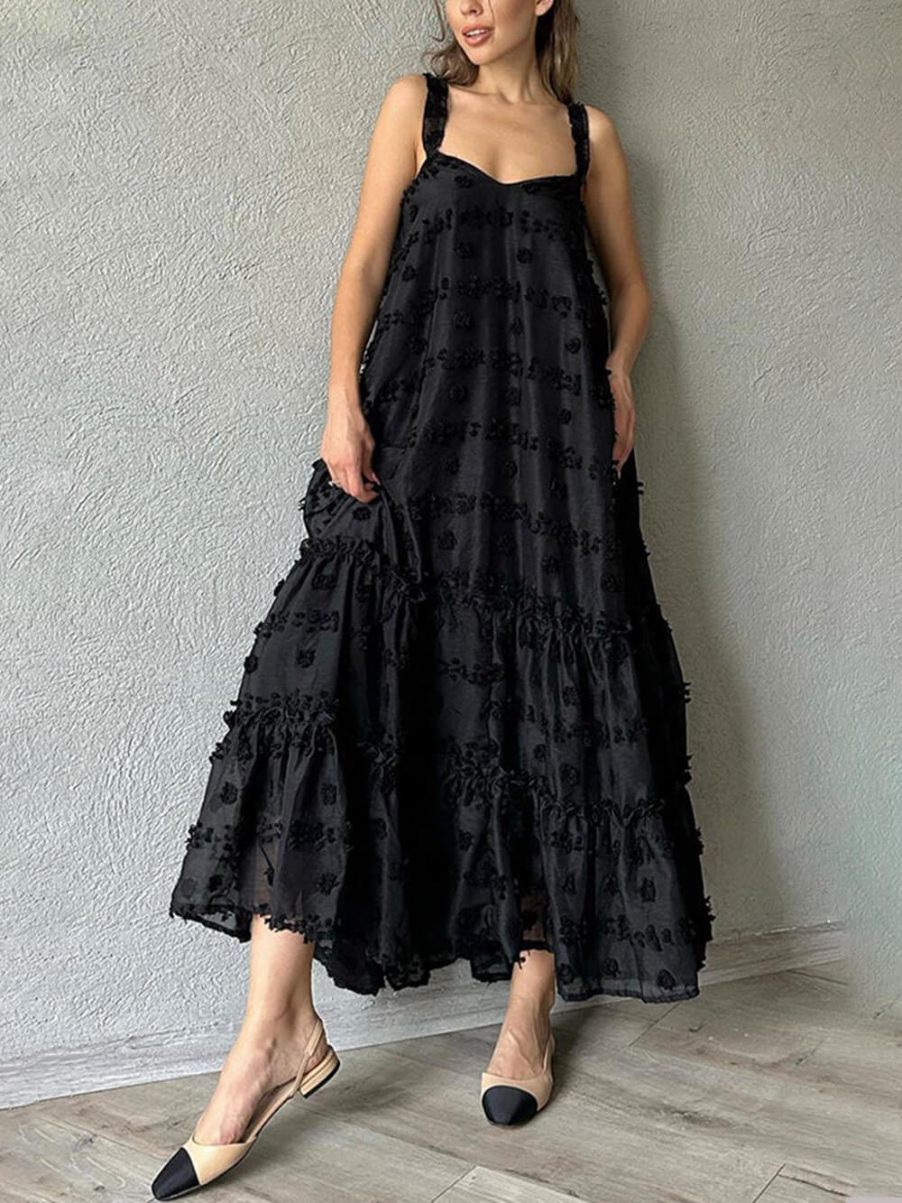 Pretty Flower Decor A-Line Layered Loose Maxi Dress - Fashionpara