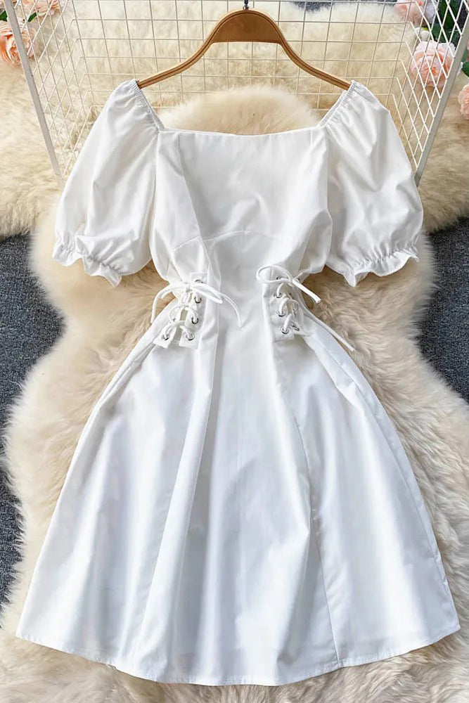 Gothic Bandage Mini Dress Puff Sleeve Dress