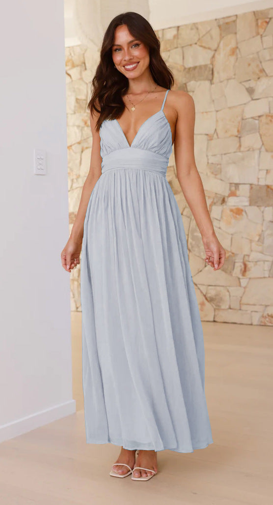 V-Neck Cross-Back Empire-Waist Flowy Maxi Dress 2