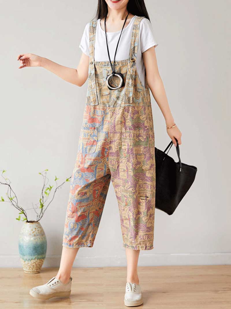 I love Music ripped Cropped Denim Overall Dungarees - Fashionpara