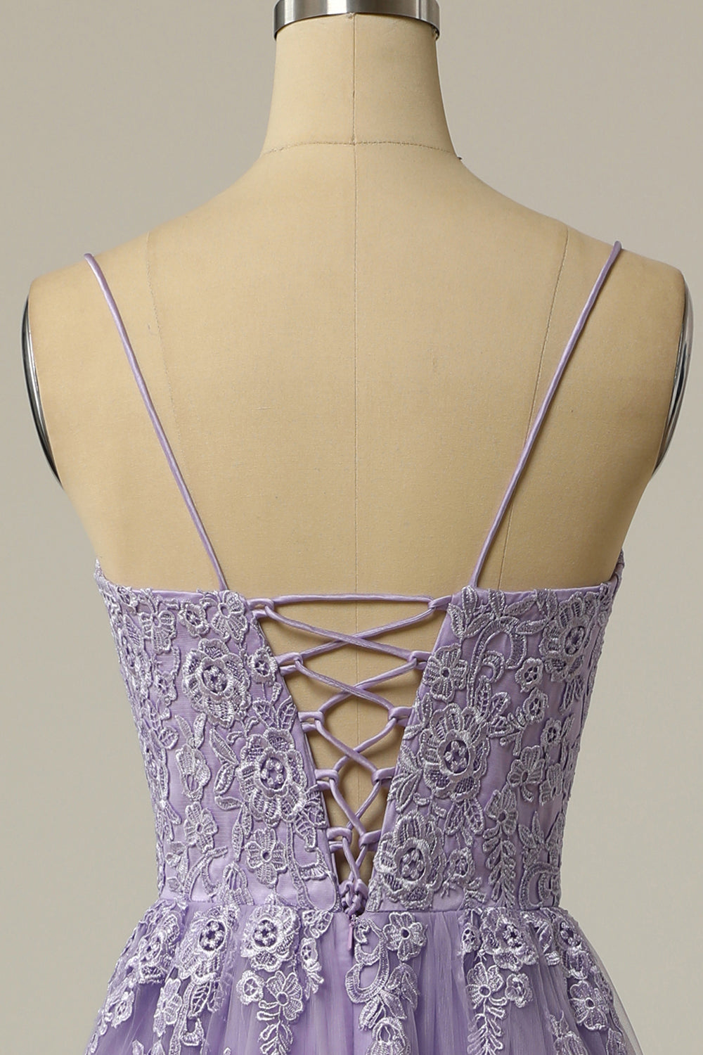 A Line Strapless Light Purple Long Prom Dress with Appliques - Fashionpara