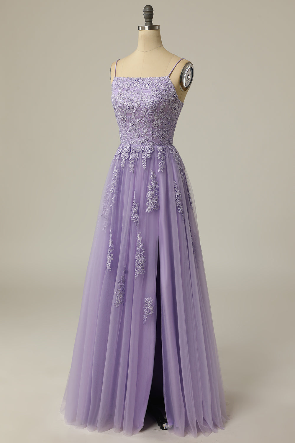 A Line Strapless Light Purple Long Prom Dress with Appliques - Fashionpara