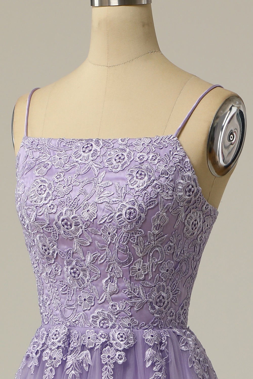 A Line Strapless Light Purple Long Prom Dress with Appliques - Fashionpara