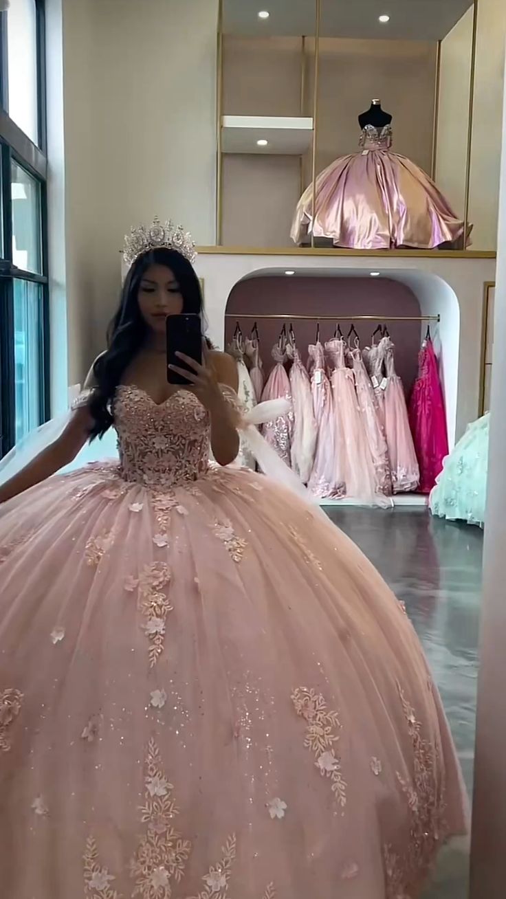 Pink A Line Off Shoulder Princess Quinceanera Dress Ball Gown, Sweet 16 Dresses - Fashionpara