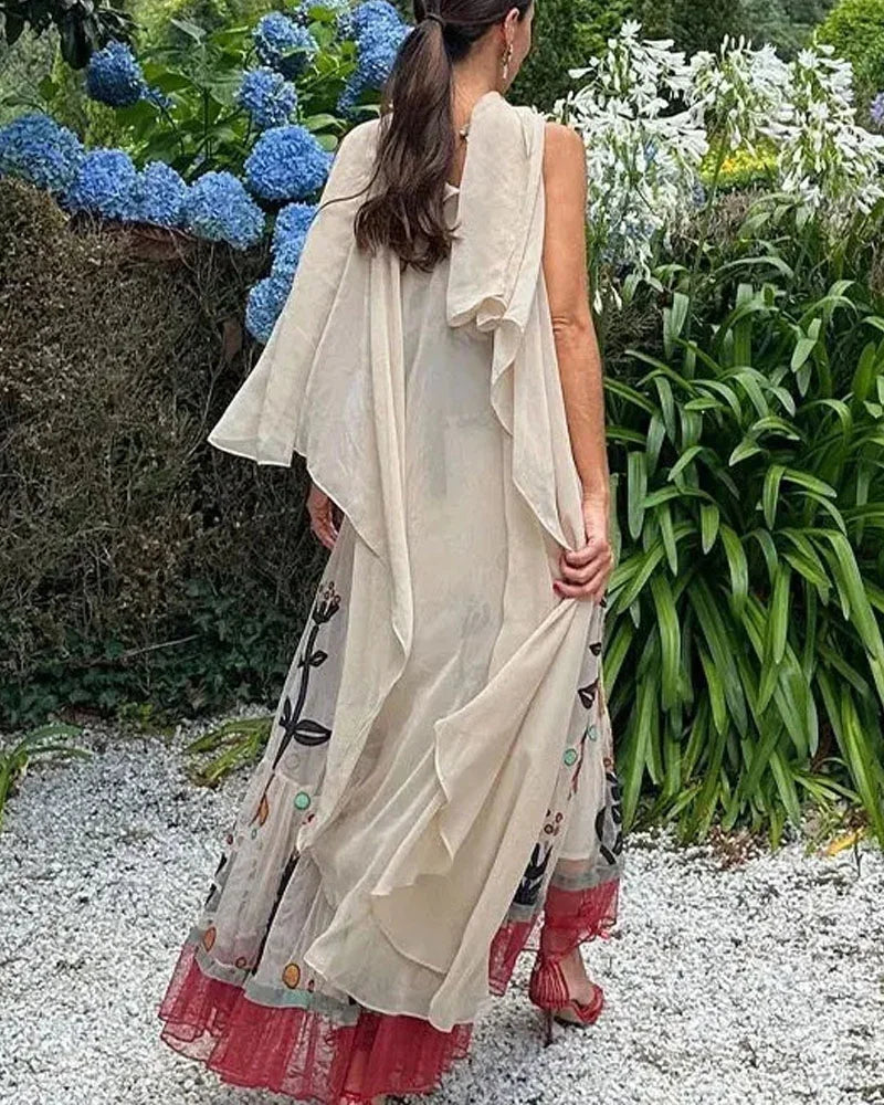 Elegant Chiffon Printed Sling Dress - Fashionpara