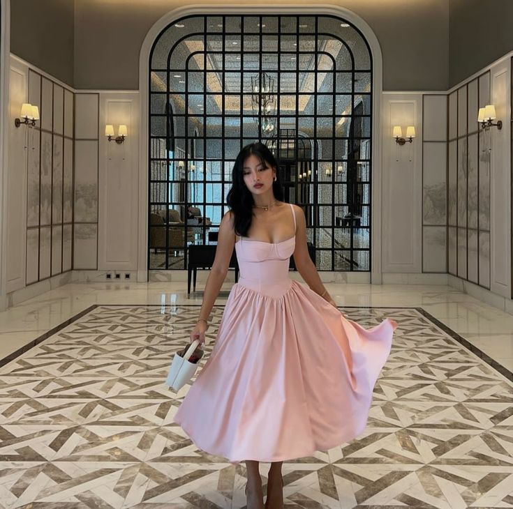 Pink Mid Length Evening Prom Dresses, Custom Made Prom Dress - Fashionpara