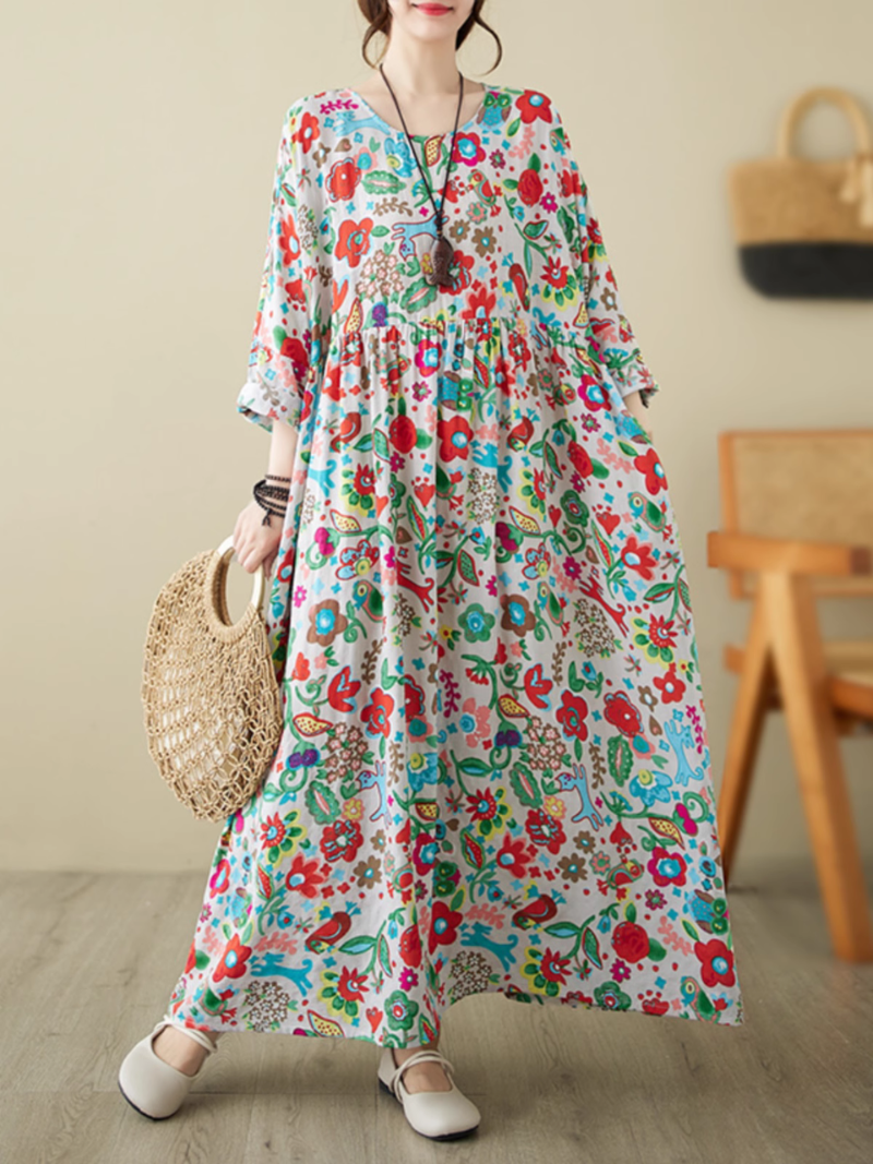 Chic Bohemian Long-sleeved floral Smock Dress - Fashionpara