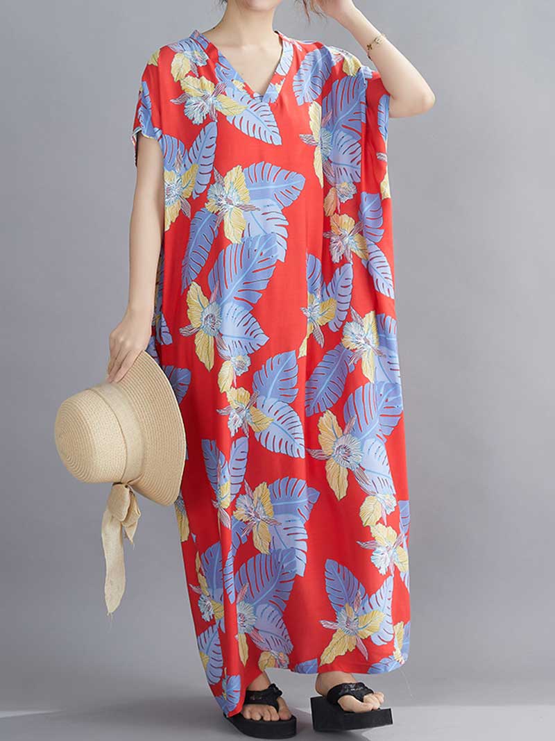 Believe Your Self Leaf Printed Kaftan Dress - Fashionpara