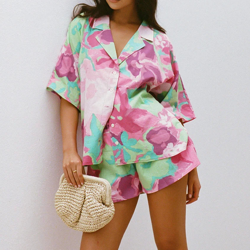 Casual Printed Shirt & Shorts Two-Piece Set - Fashionpara