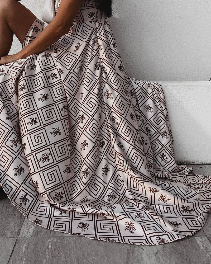 Vacation coconut print suspender dress - Fashionpara