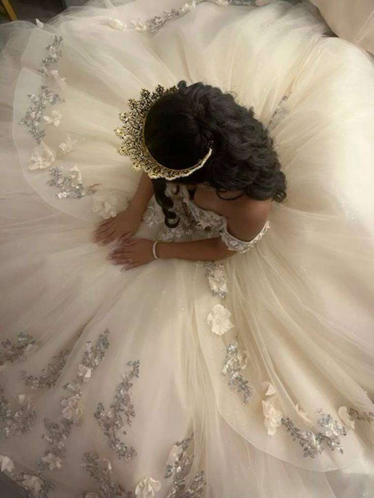 Champagne Quince Dress with Flowers Sweet 16 Dresses Off the Shoulder Ball Gown - Fashionpara