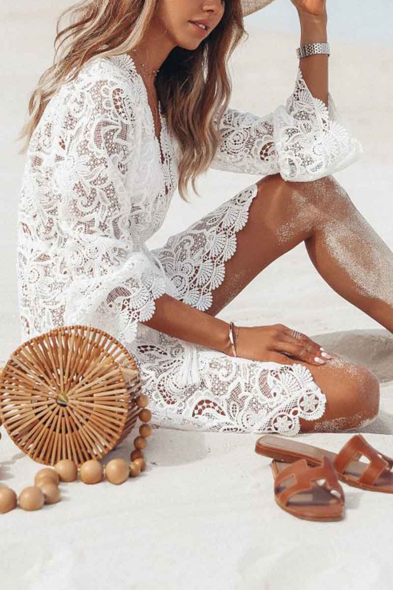 Florcoo Sexy Lace Long-sleeved V-neck Swimwear - Fashionpara