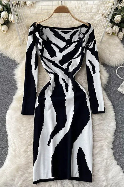 Elegant Knitted Sweater Dress for Office Ladies - Z159