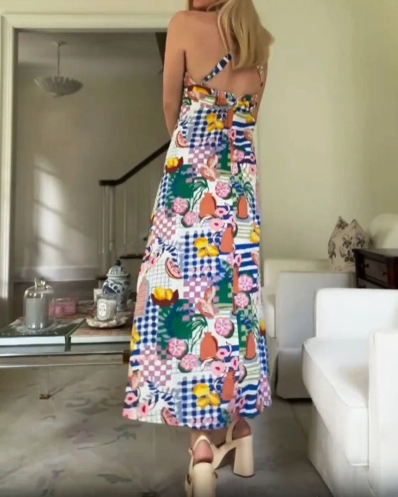 Casual V-Neck Printed Sling Dress - Fashionpara