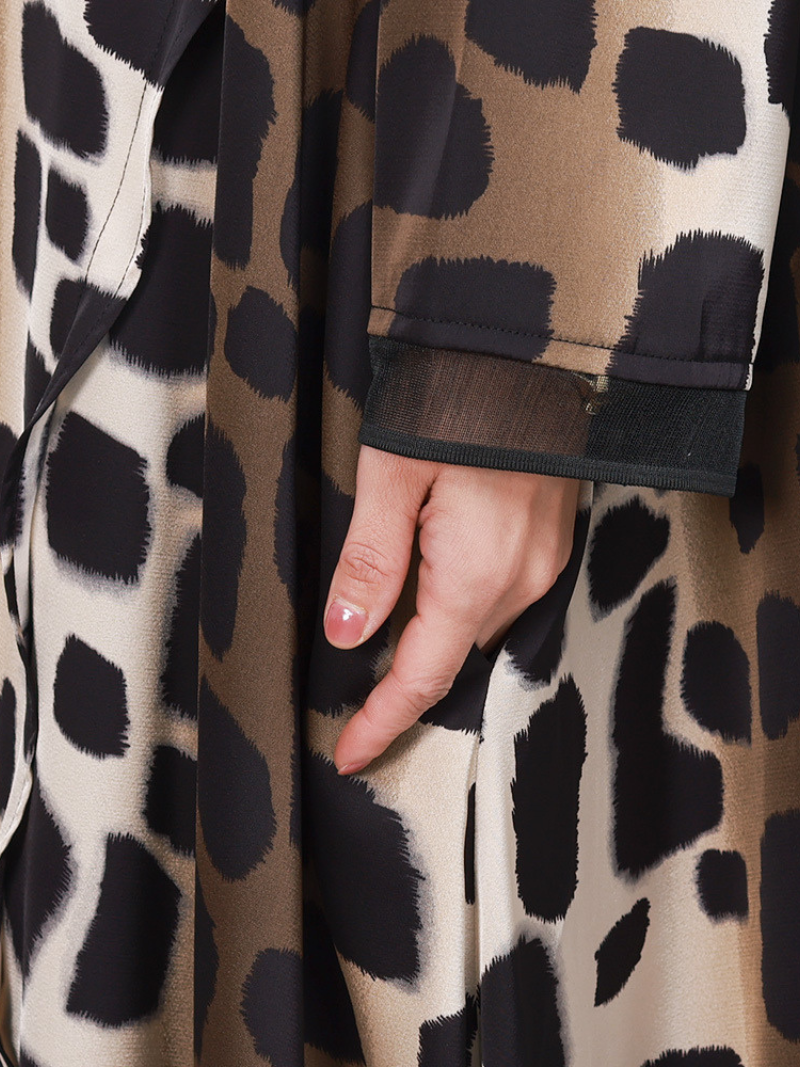 Leopard Print V-Neck Long Sleeve A-Line Maxi Dress 4