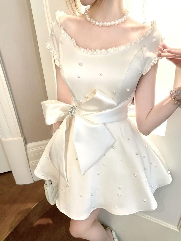 A Line White Short Evening Dress Cocktail Dresses Short Party Dress - Fashionpara