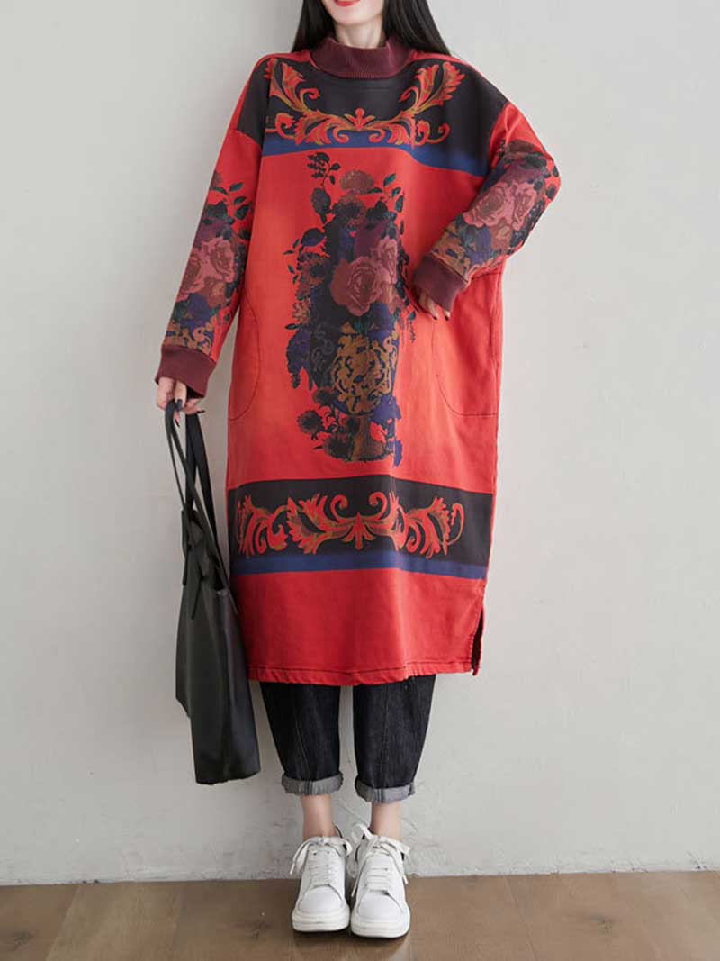 I Won't Give Up High Neck Art Sweater Dress - Fashionpara