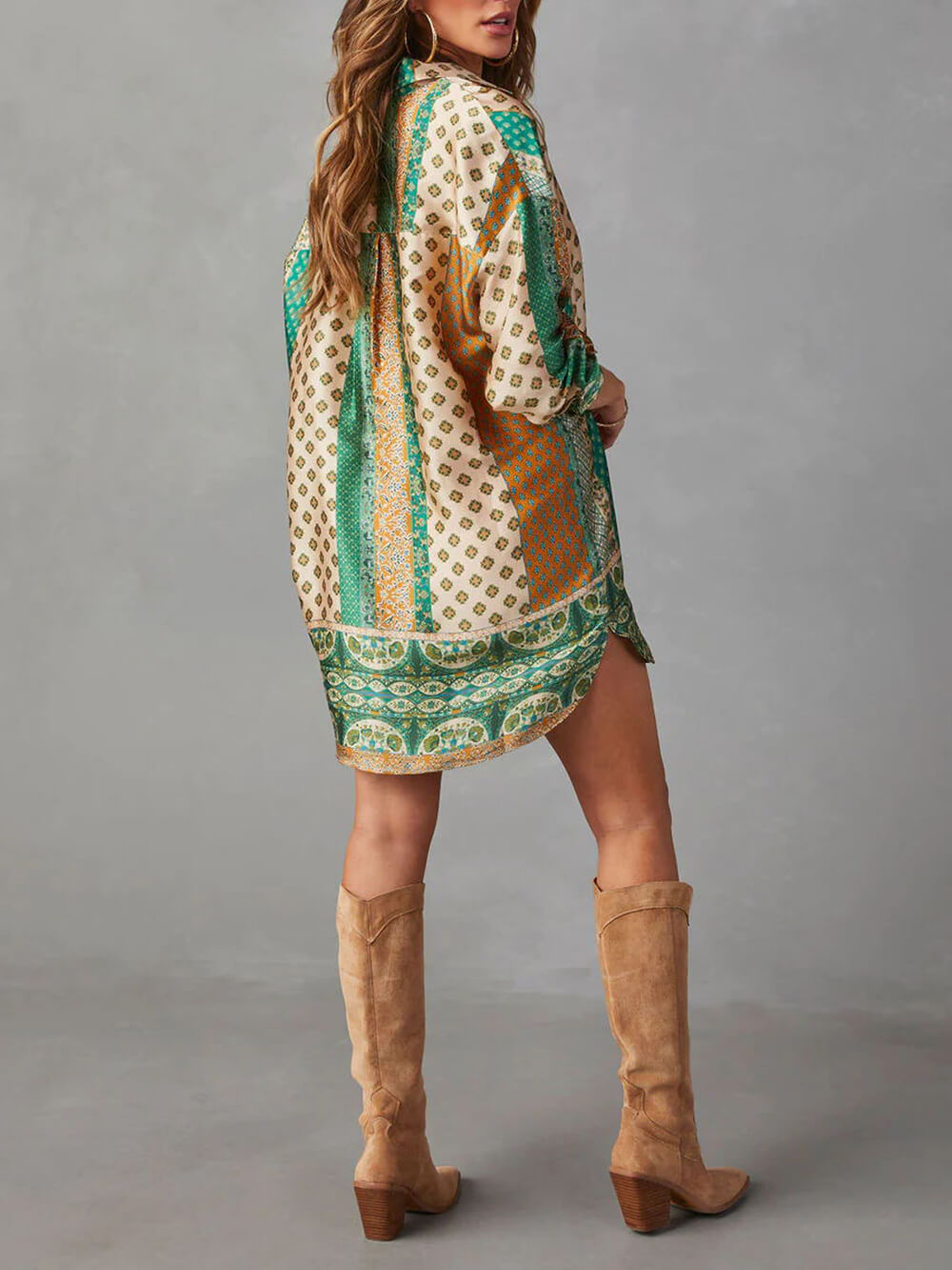 Never Too Late Boho Print Long Sleeve Mini Dress - Fashionpara