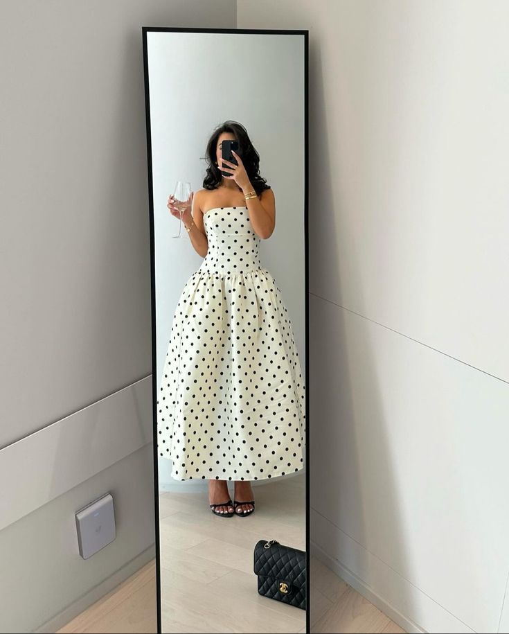 A Line Black Polka Dots Prom Dresses New Arrive Party Dress Evening Dress - Fashionpara