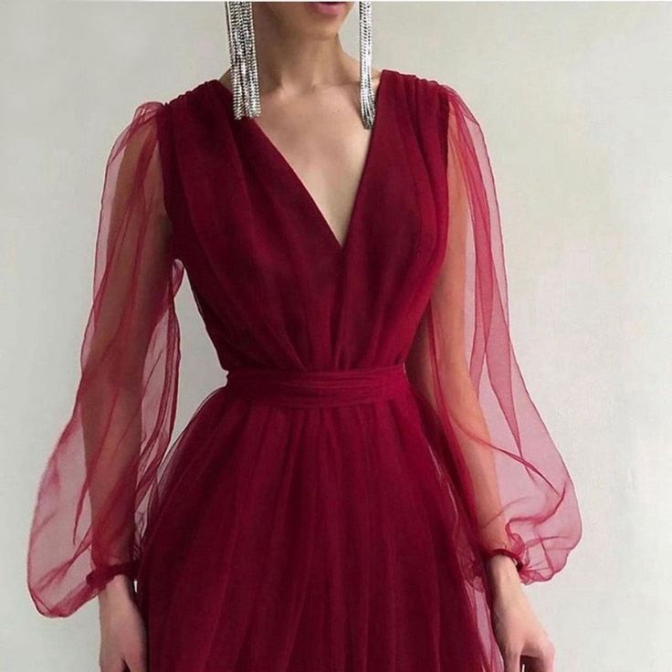 Graduation dress Short A Line Prom Dresses V Neck Long Puff Sleeve Tulle Formal Wedding Evening Party Dresses For Graduation