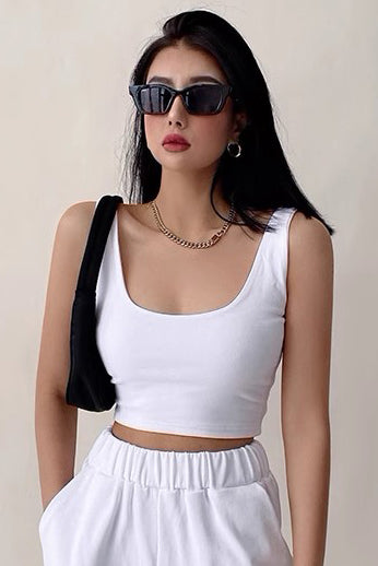 Simple Square Neck Crop Top Strap Vest