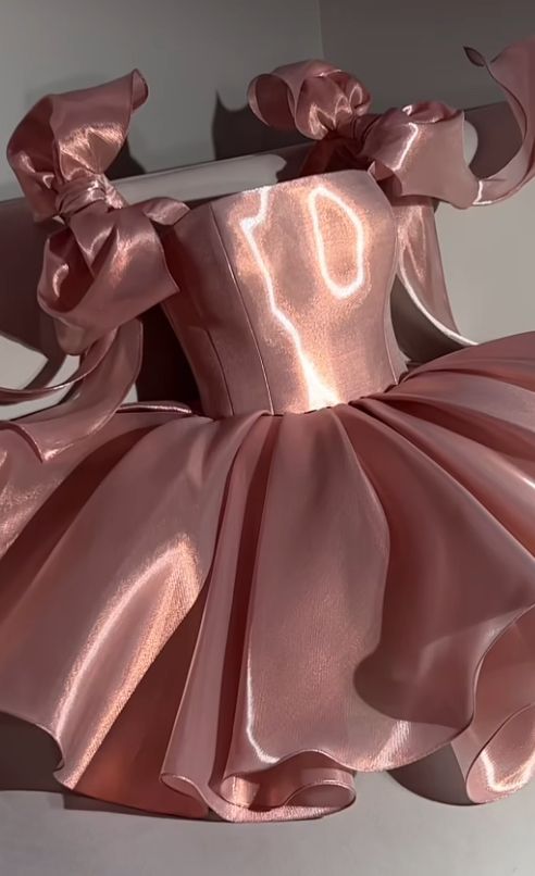 Pink Homecoming Dress with Bow Shoulder Ties A-line Short Party Gown - Fashionpara