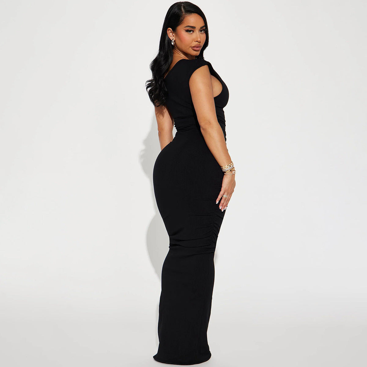 Asymmetric Off-Shoulder Ruched Bodycon Maxi Dress 2