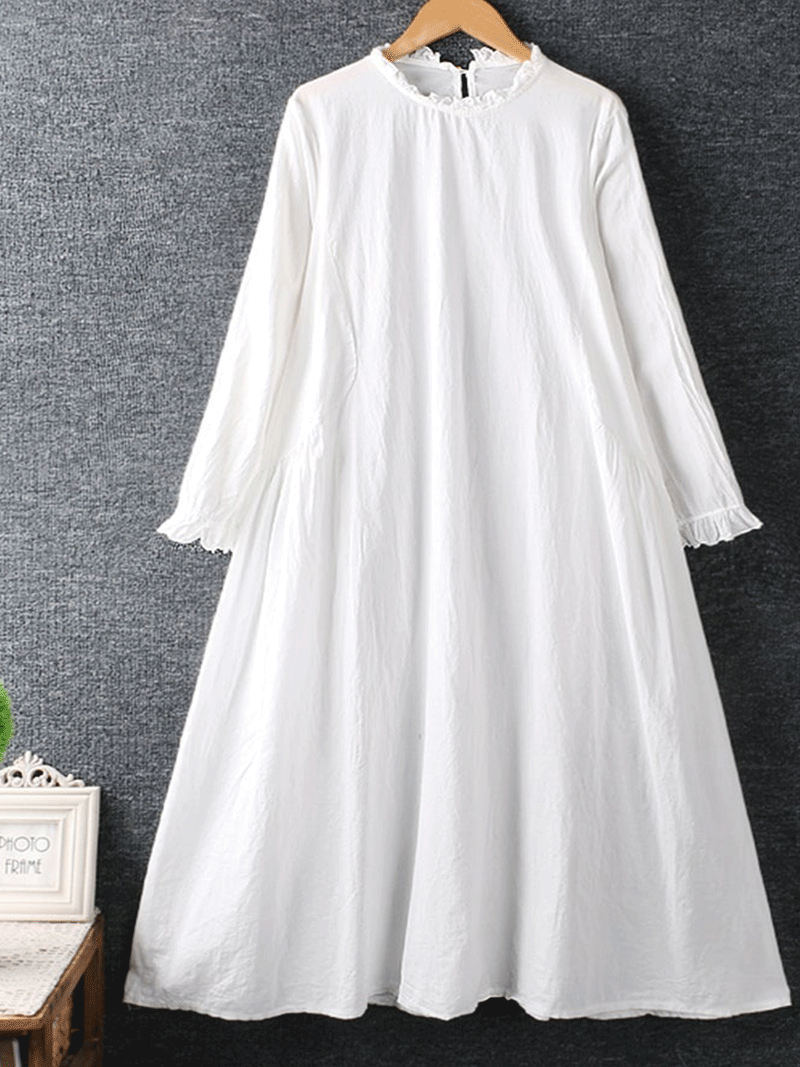 Let Her Go Round Neck Cotton A-Line Dress - Fashionpara