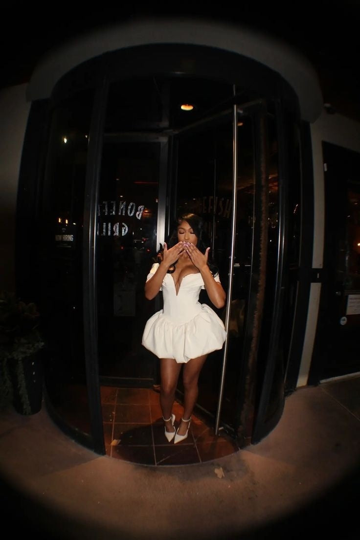 A Line White Off Shoulder Homecoming Dress Short Evening Dress Cocktail Dresses Short Party Dress - Fashionpara