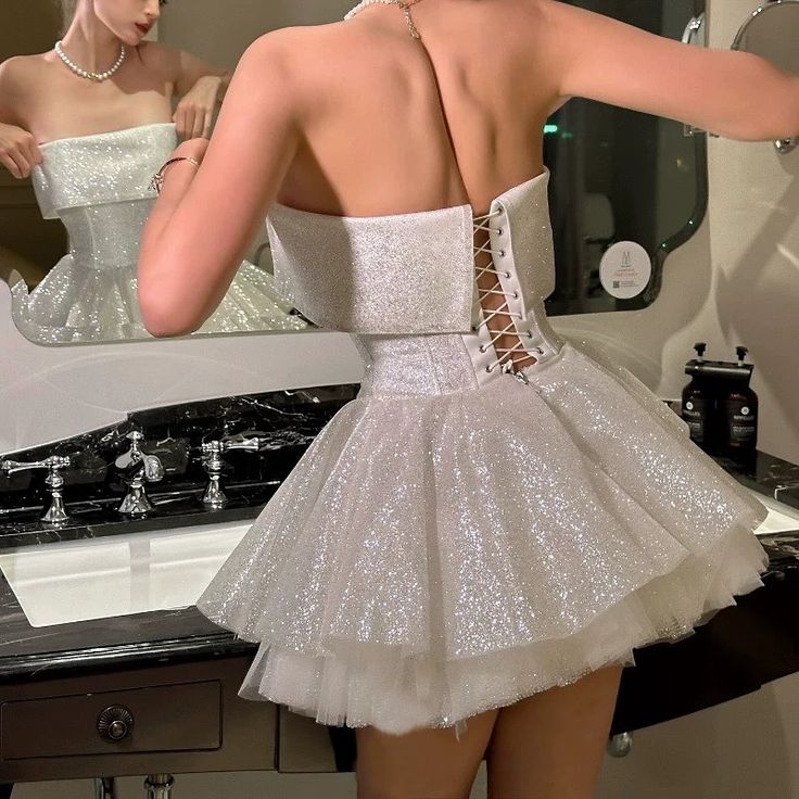 A Line Homecoming Dress Elegant Strapless Short Dress, Sparkly Birthday Evening Party Cocktail Dress - Fashionpara