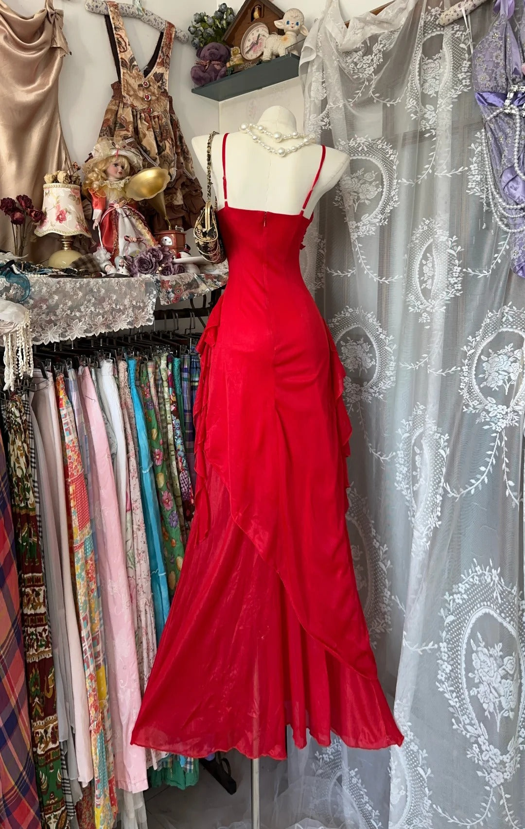 Red Party Dress Long Evening Dress Vintage Prom Dress - Fashionpara