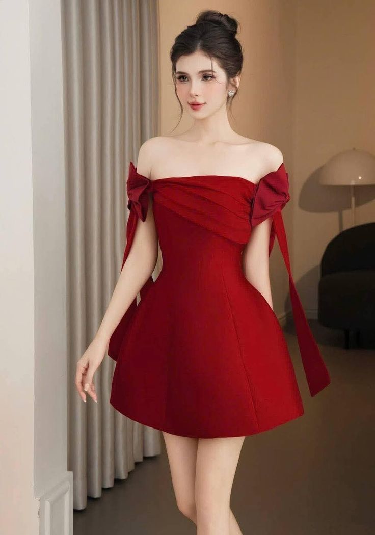 A Line Red Off Shoulder Short Prom Dress Birthday Party Dress Homecoming Dress - Fashionpara