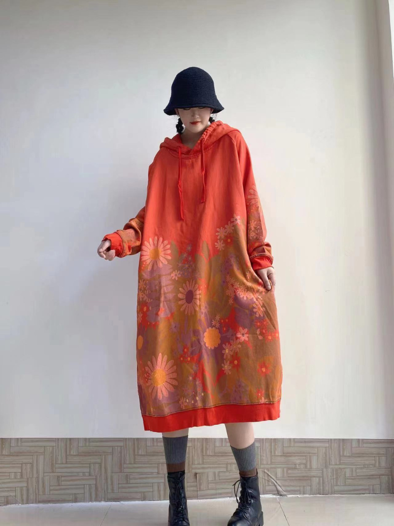All Of Me Floral Print Hooded Sweater Midi Dress 8