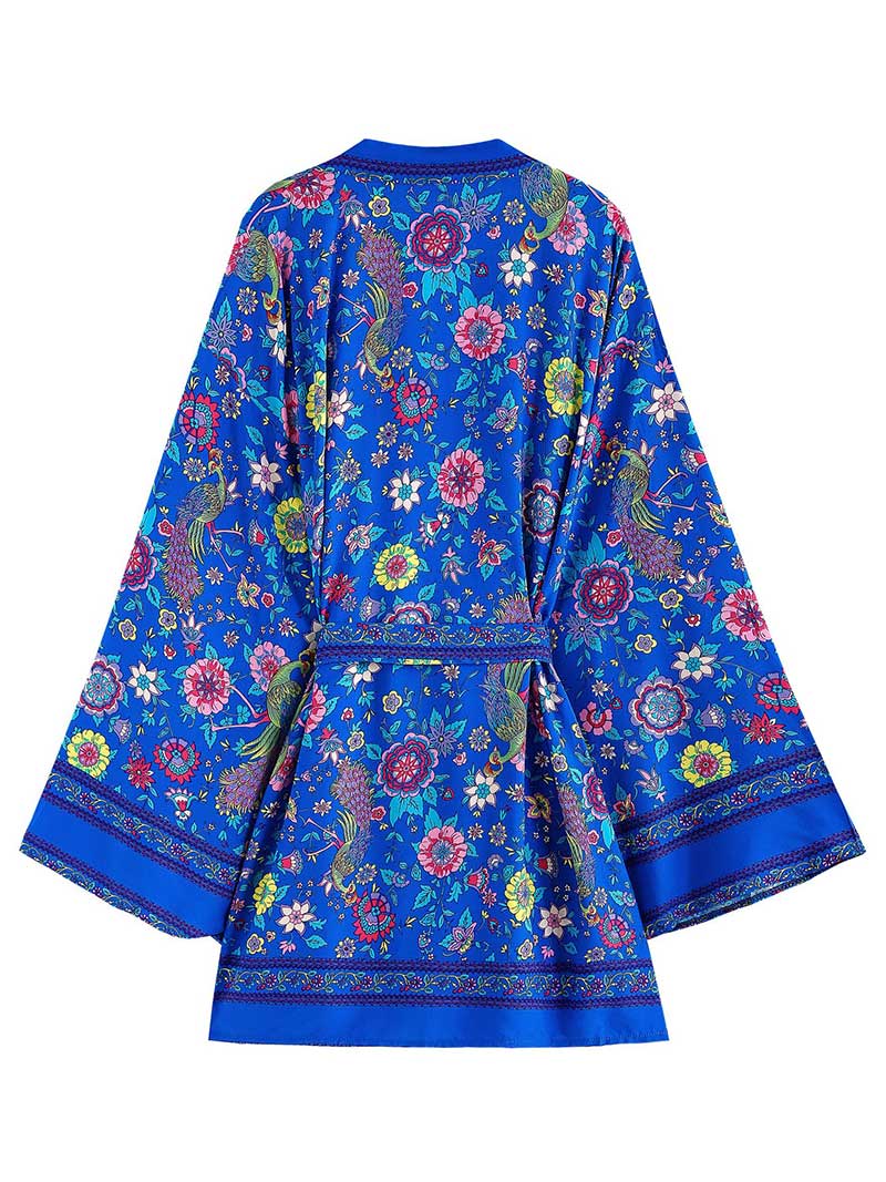 Birthday Wear Cotton Floral Blue Color Printed Kimono Gown Duster Robe - Fashionpara