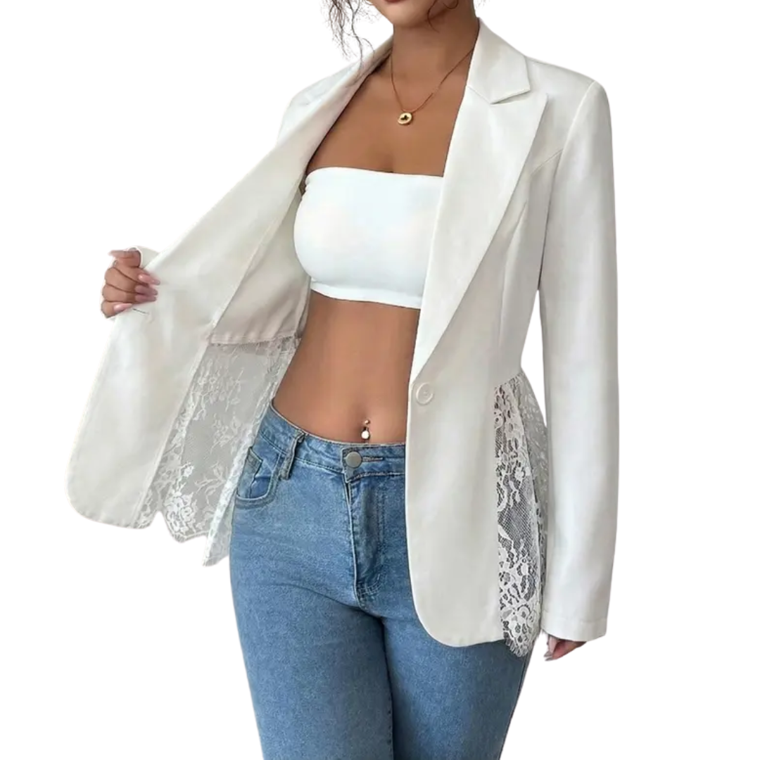 Notch Lapel Lace Trim Peplum Single Button Fitted Blazer 6