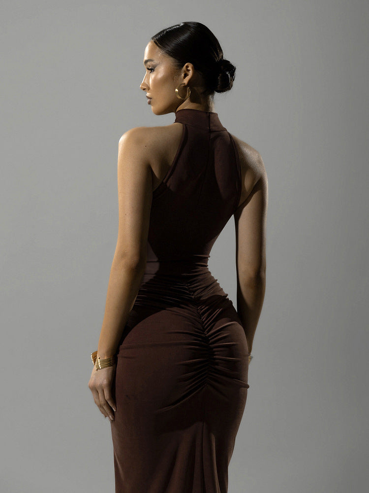 Mock-Neck Ruched Front-Slit Bodycon Maxi Dress 2