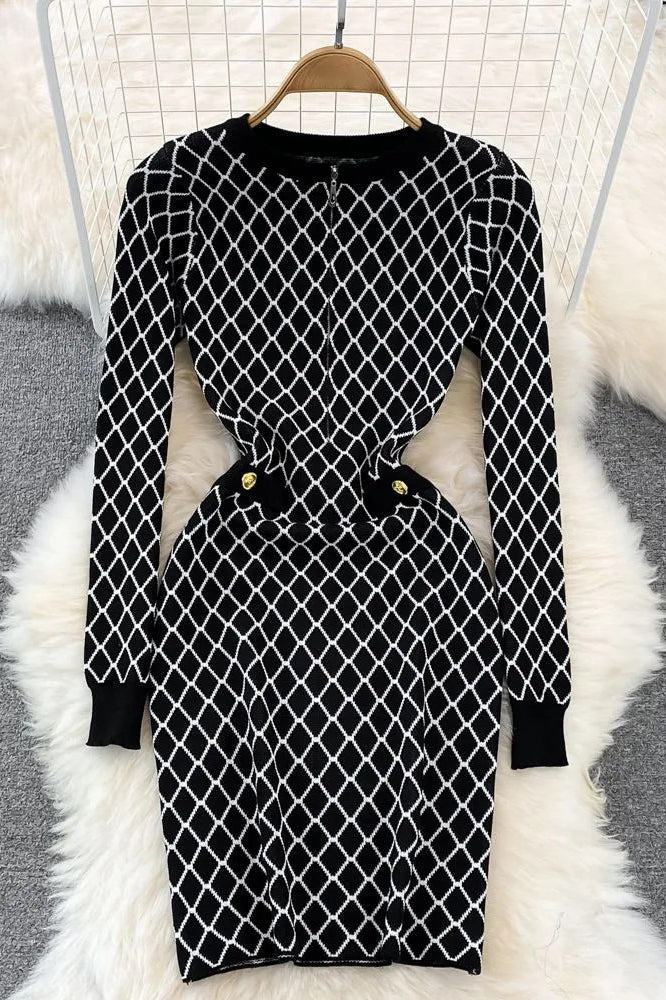 Orro Shop Elegant Geometric Knit Sweater Dress for Women