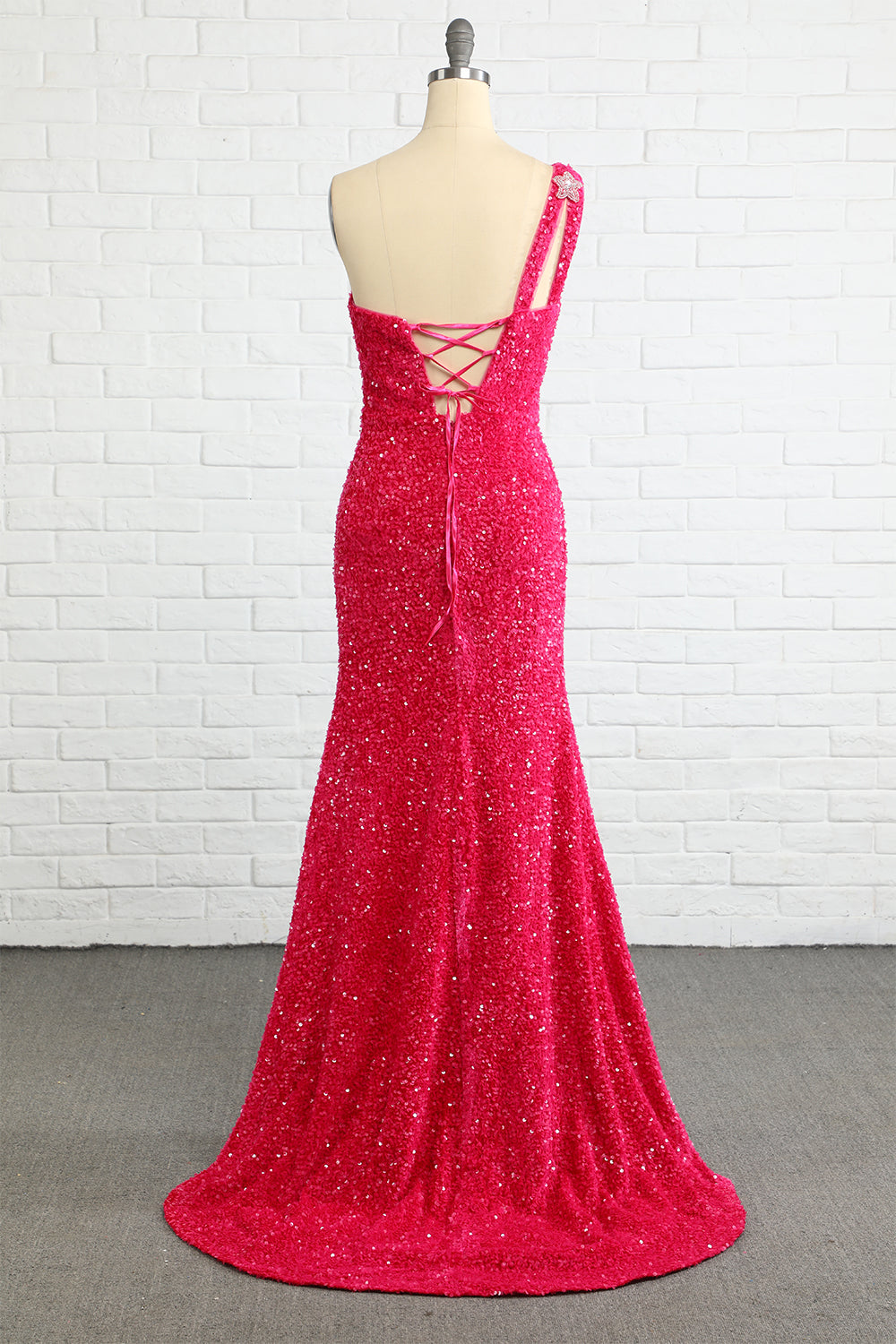 Fuchsia Stars Sequins Prom Dress - Fashionpara