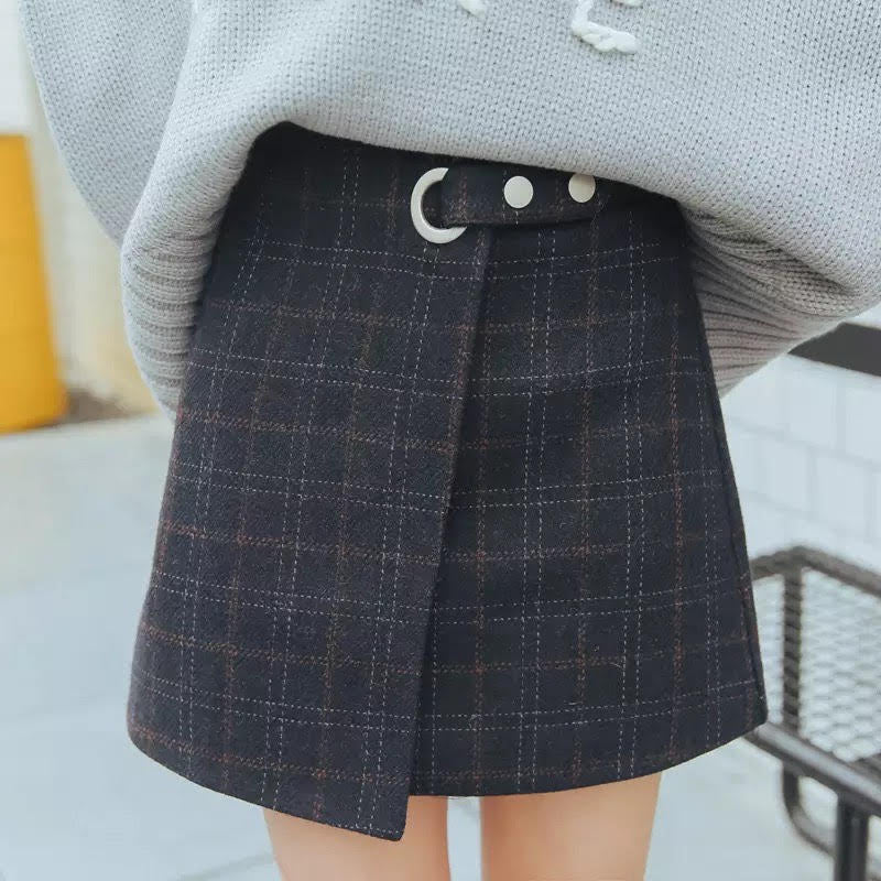 Retro Thicken Wool Plaid Mini Skirts - Fashionpara